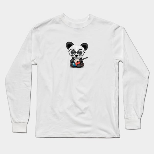 Baby Panda Playing Texas Flag Guitar Long Sleeve T-Shirt by jeffbartels